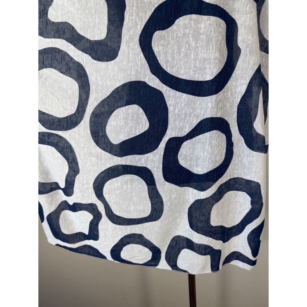 Made in Italy Linen Blend Tunic Top Navy White Abstract Circle Sequin Trim M/L - Picture 9 of 10